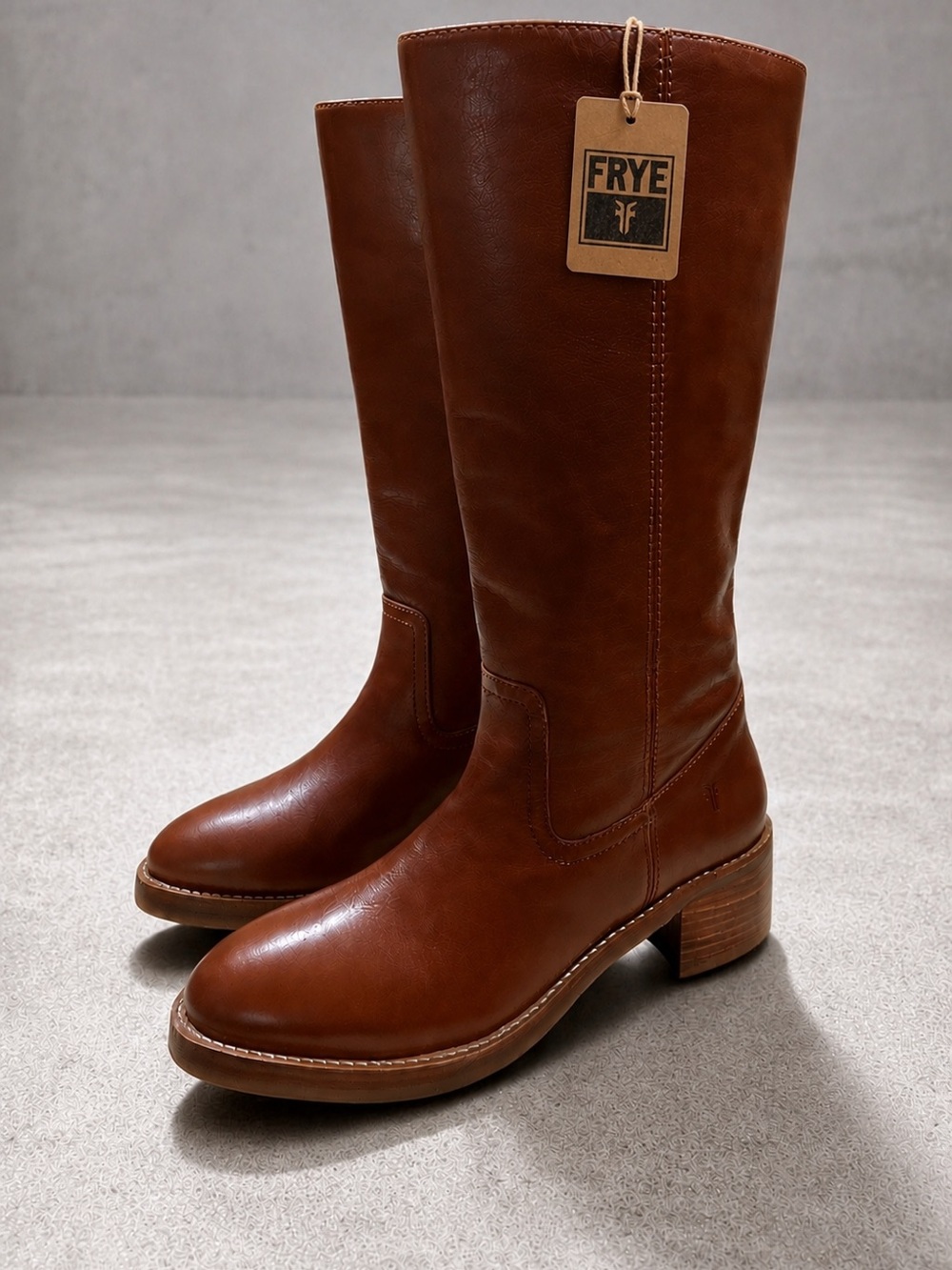 Frye Camryn Tall Pull-On Boots in Cognac Leather, Women’s 9